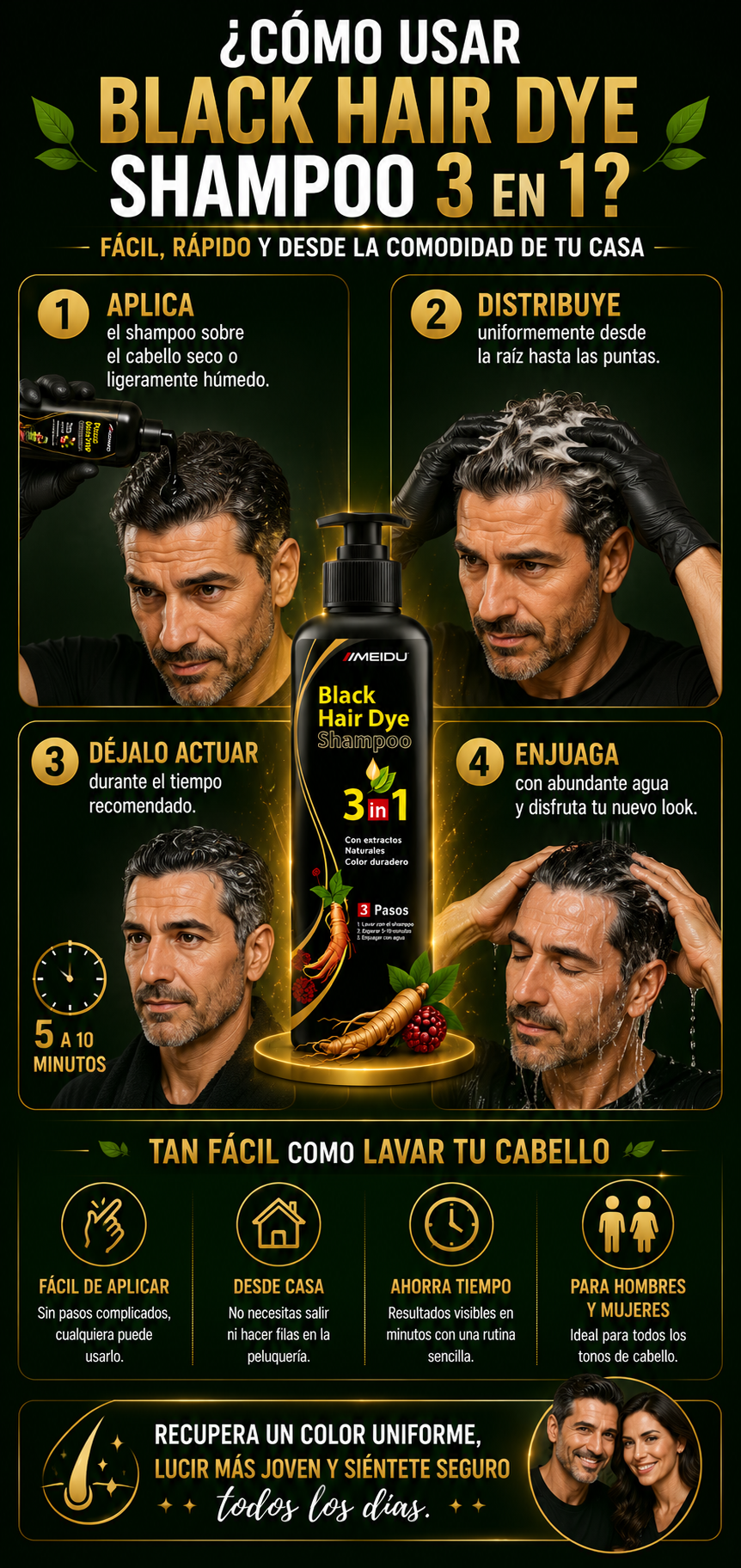 Shampoo Cubre Canas Instantáneo Meidu 3 en 1